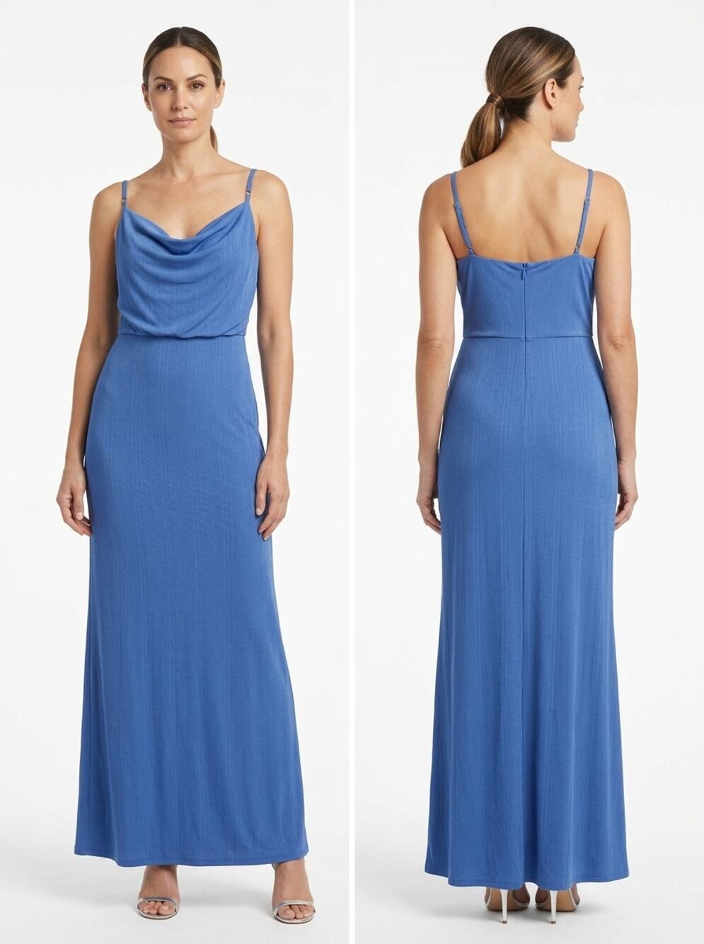 Laundry by Shelli Segal Blue Cowl Neck Draped Maxi Gown Dress Women Size 10
